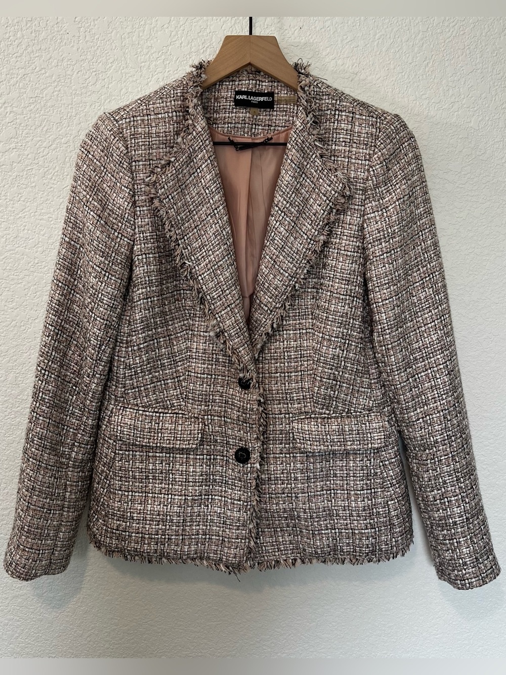 Karl Lagerfeld Paris Fringed Tweed Blazer- Size 6 - Picture 2 of 8